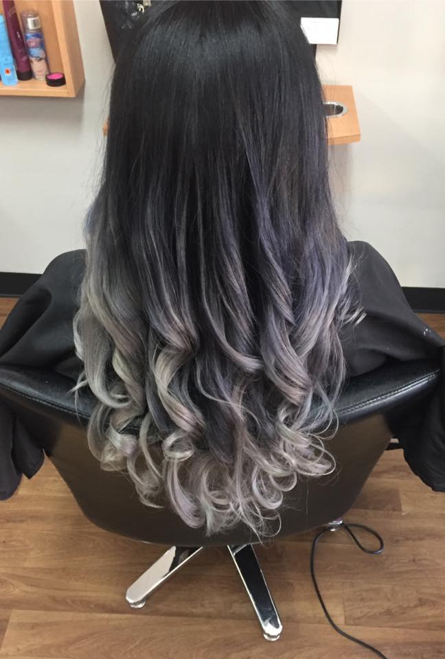 Curly Hair With Grey Ombre - Hairdresser in Mackay, QLD