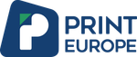 Le logo de print europe est bleu et blanc avec une feuille verte.