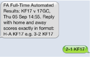 A text message from fa full-time automated results