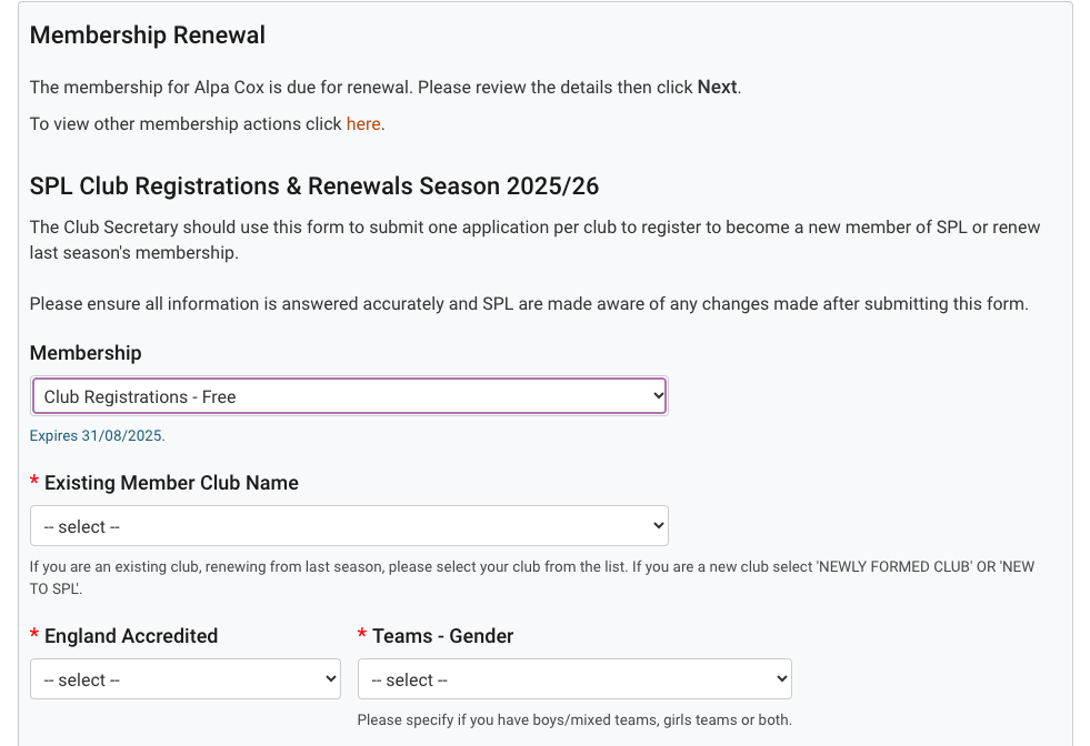 SPL Club Registrations