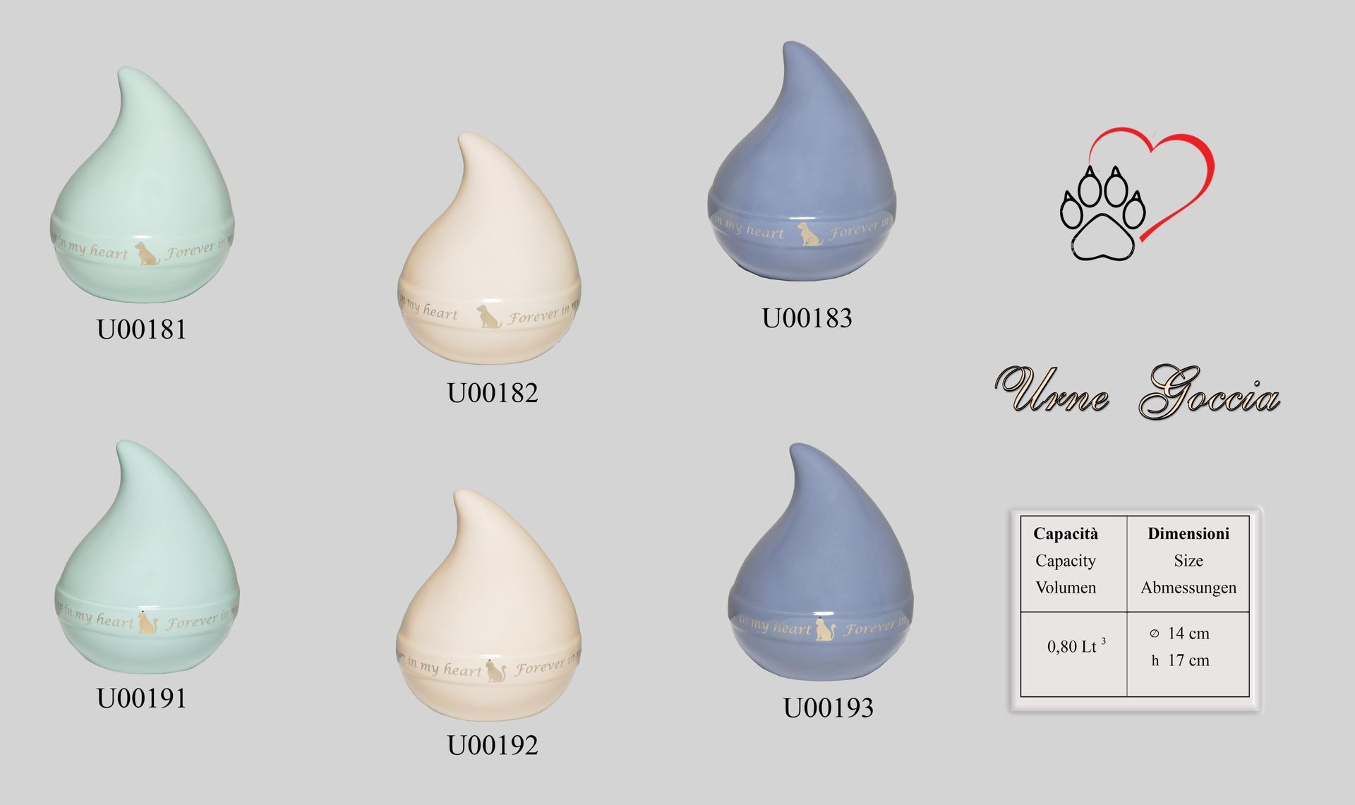 Una mostra di ceramiche di diversi colori con un cuore sul fondo