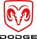Dodge logo: Red ram head inside a red shield, 