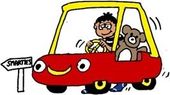 drawing of boy driving toy car with his teddy
