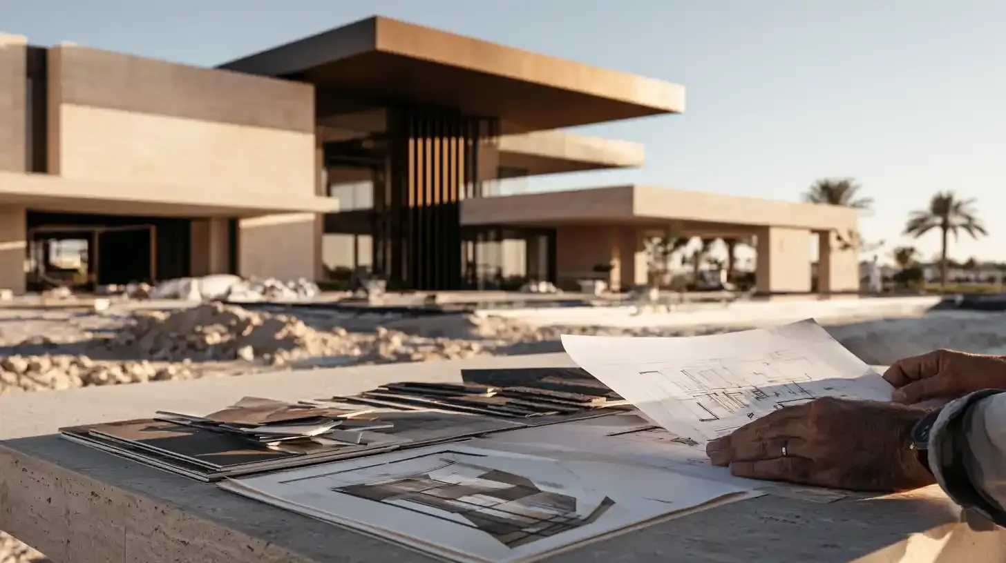 Architect reviewing plans for a luxury villa renovation in Dubai