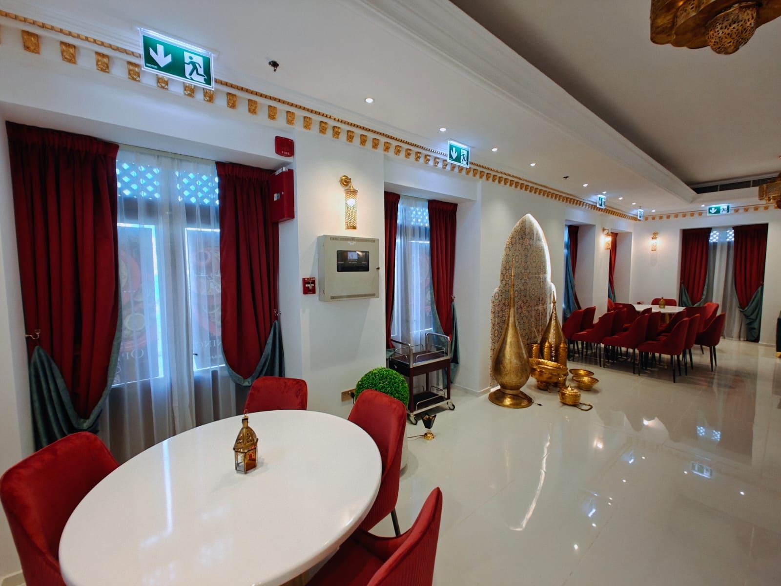 Dubai restaurant interior fit-out with textured walls and elegant seating layout.