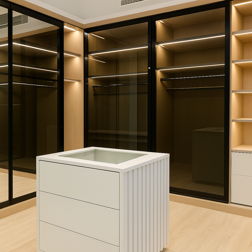 Elegant master bedroom with custom joinery in Dubai villa