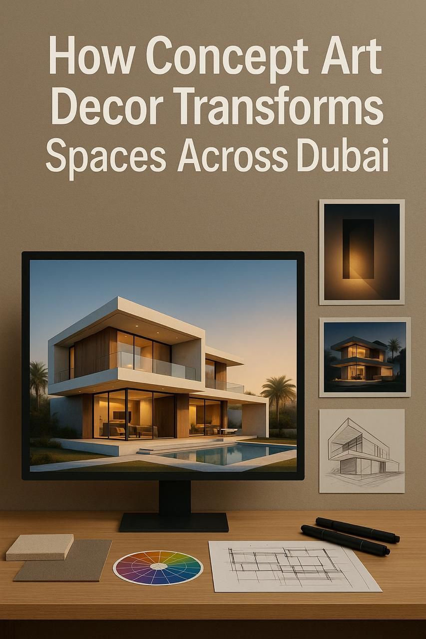 Concept Art Decor  digital setup renderings, architectural sketches, and design transform modern villa Dubai and the UAE.