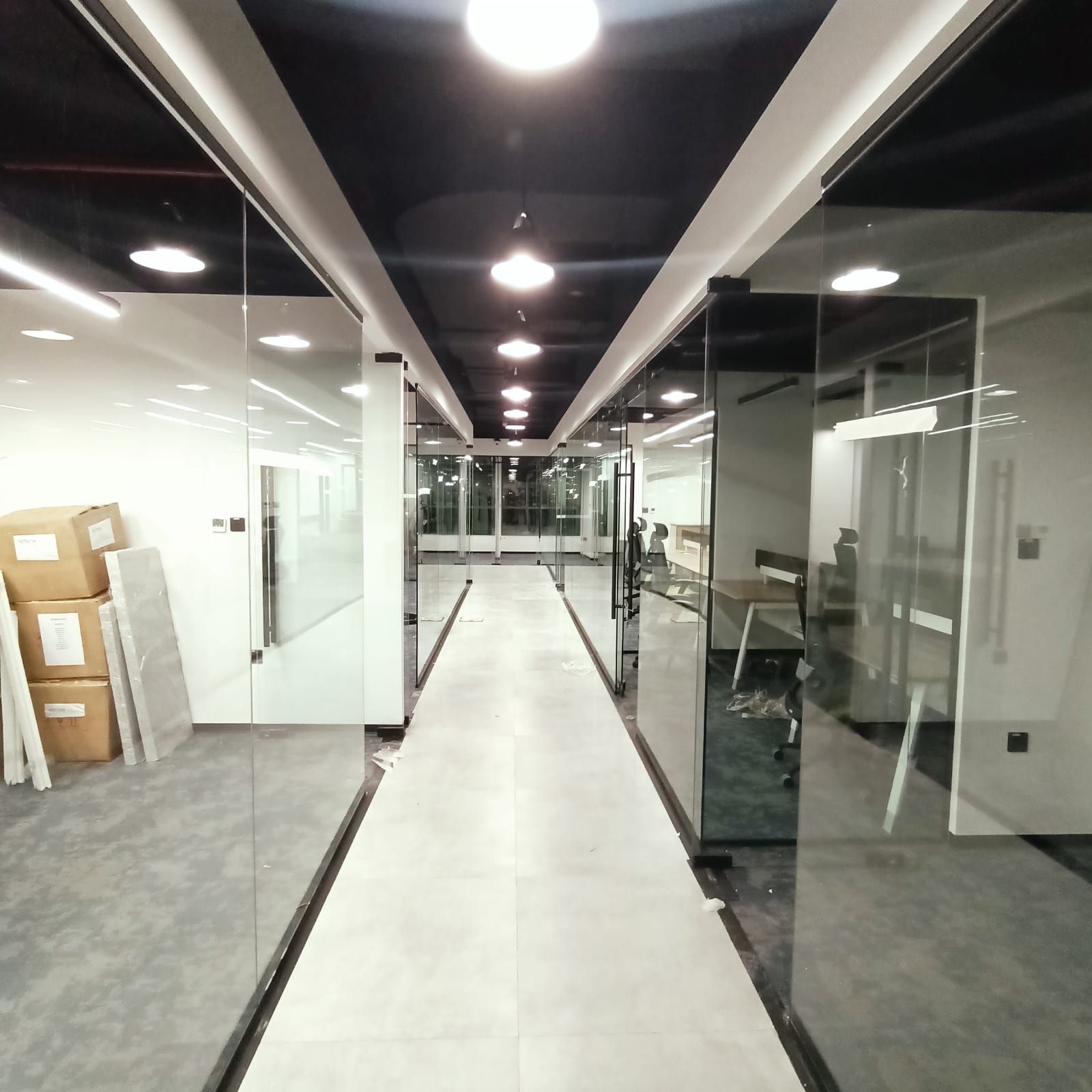 Fifth Element open space office in cucble glass partitions. Executed by leading interior design Concept Art Decor