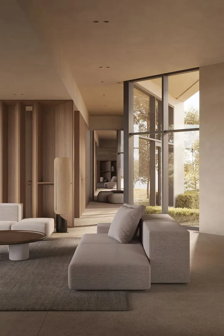 Modern Dubai villa interior with warm neutral, contemporary layout, natural light, and elegant property design.