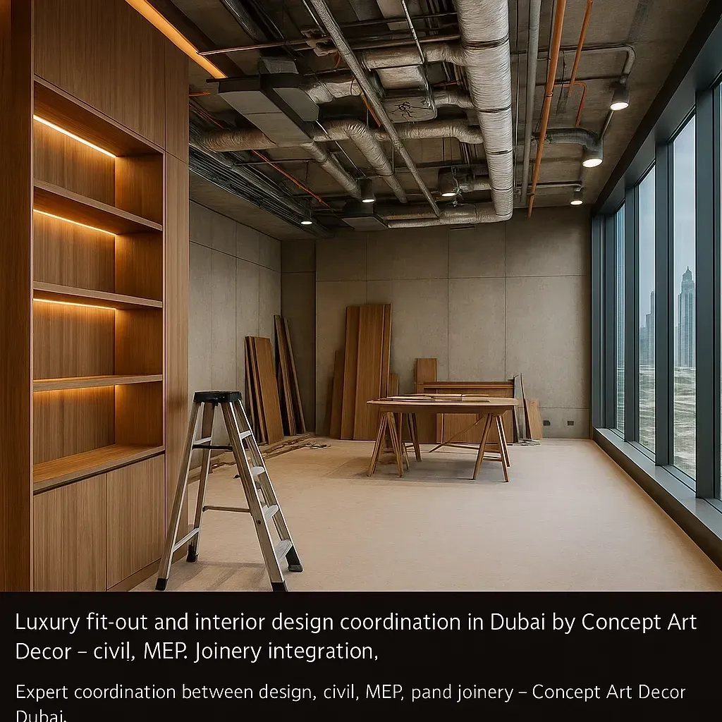 Luxury fit-out and interior design coordination in Dubai by Concept Art Decor, civil, MEP, joinery integration