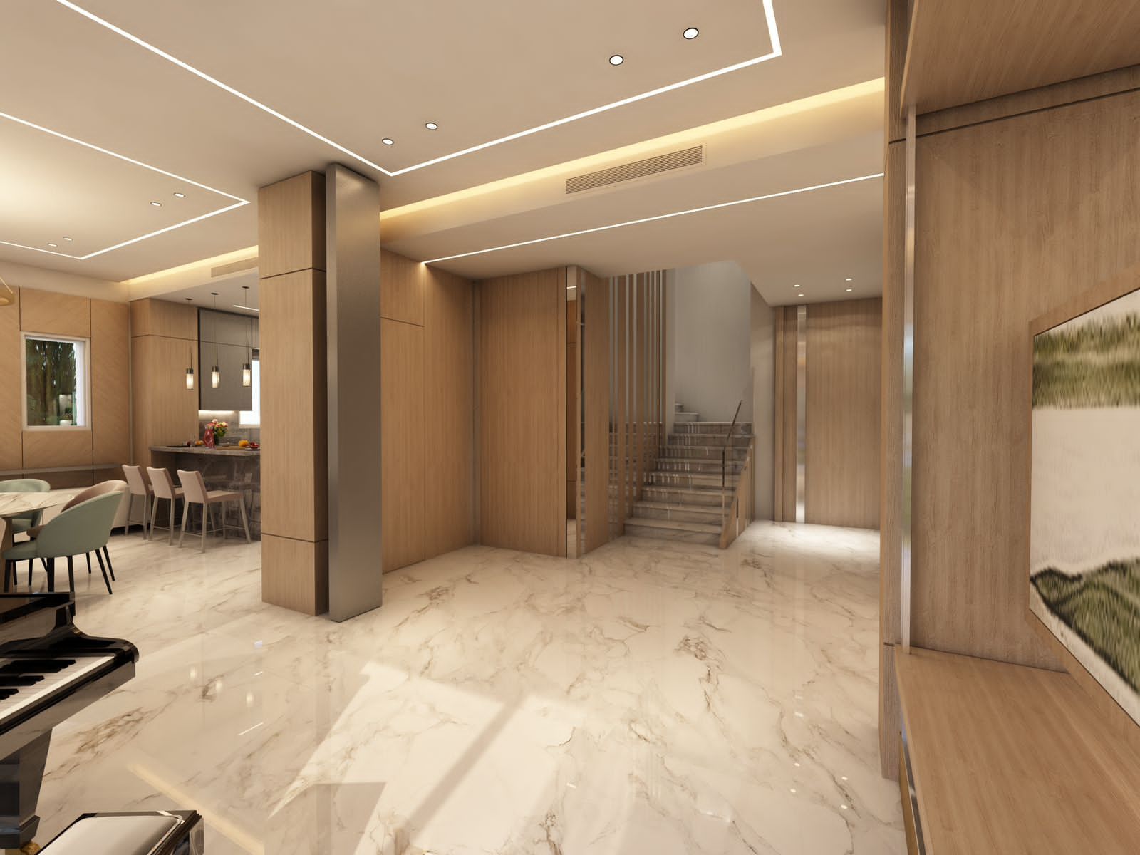 Open-plan living space renovation in Jumeirah Park villa designed by Concept Art Decor.