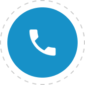 White telephone handset icon within a blue circle, on a dotted outline.