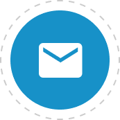 White envelope icon inside a blue circle, with a dashed outline.