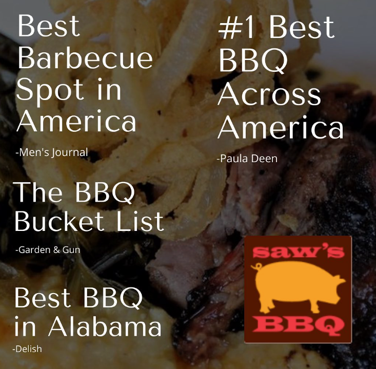 A poster for saw 's bbq in alabama
