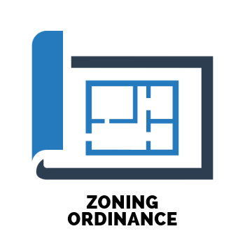 An icon of a blueprint with the words zoning ordinance below it.