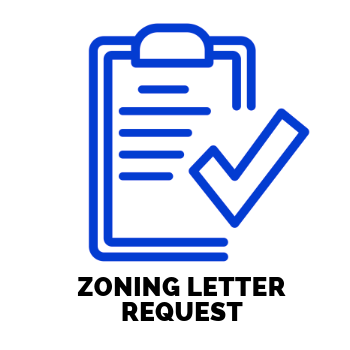 A blue clipboard with a check mark and the words zoning letter request below it