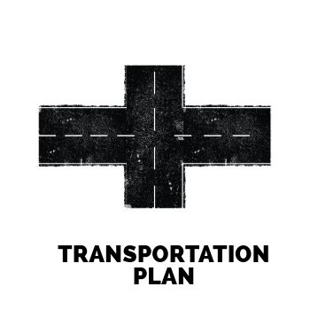 An illustration of a road with the words transportation plan below it