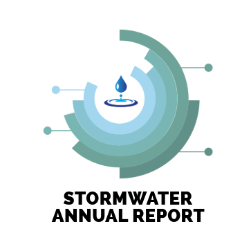 A logo for the stormwater annual report with a drop of water in the middle
