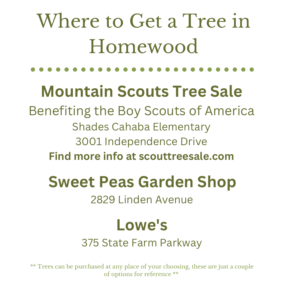 An advertisement for where to get a tree in homewood
