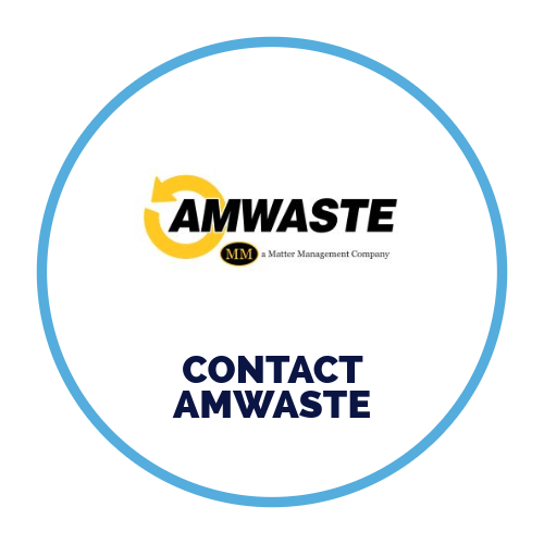 The logo for amwaste is in a blue circle.