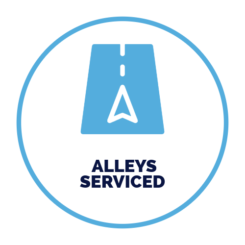 A blue circle with the words alleys serviced on it.