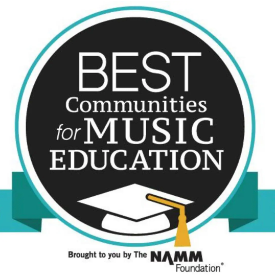 A badge that says best communities for music education
