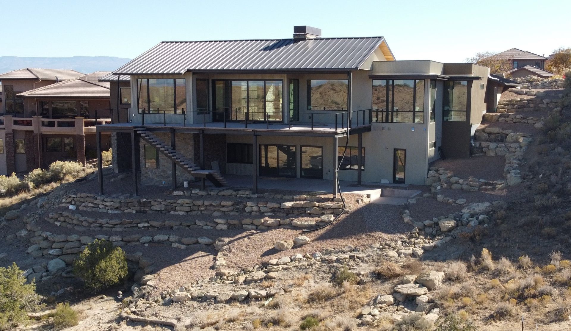 Boulder retaining walls.