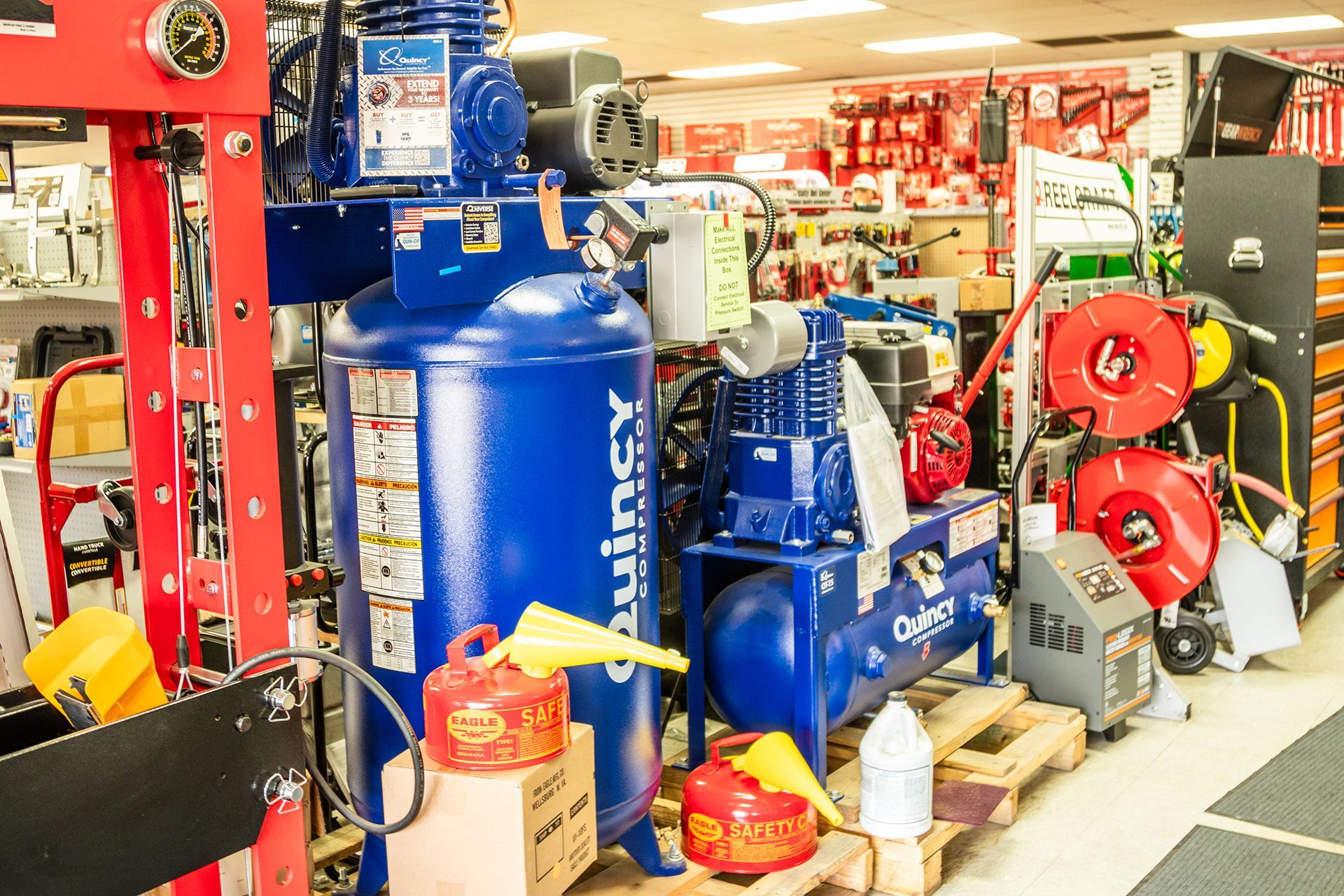 There are many different types of air compressors in this store.