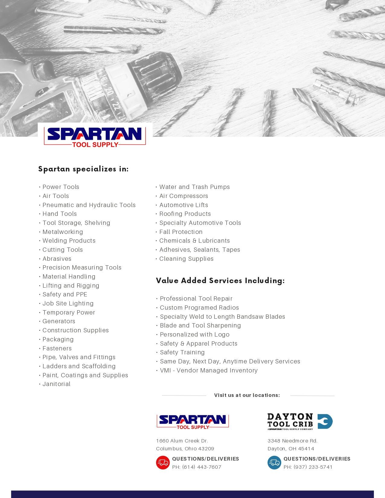 Spartan Tool Supply 2026 Line Card Services Offered Vendors Brands