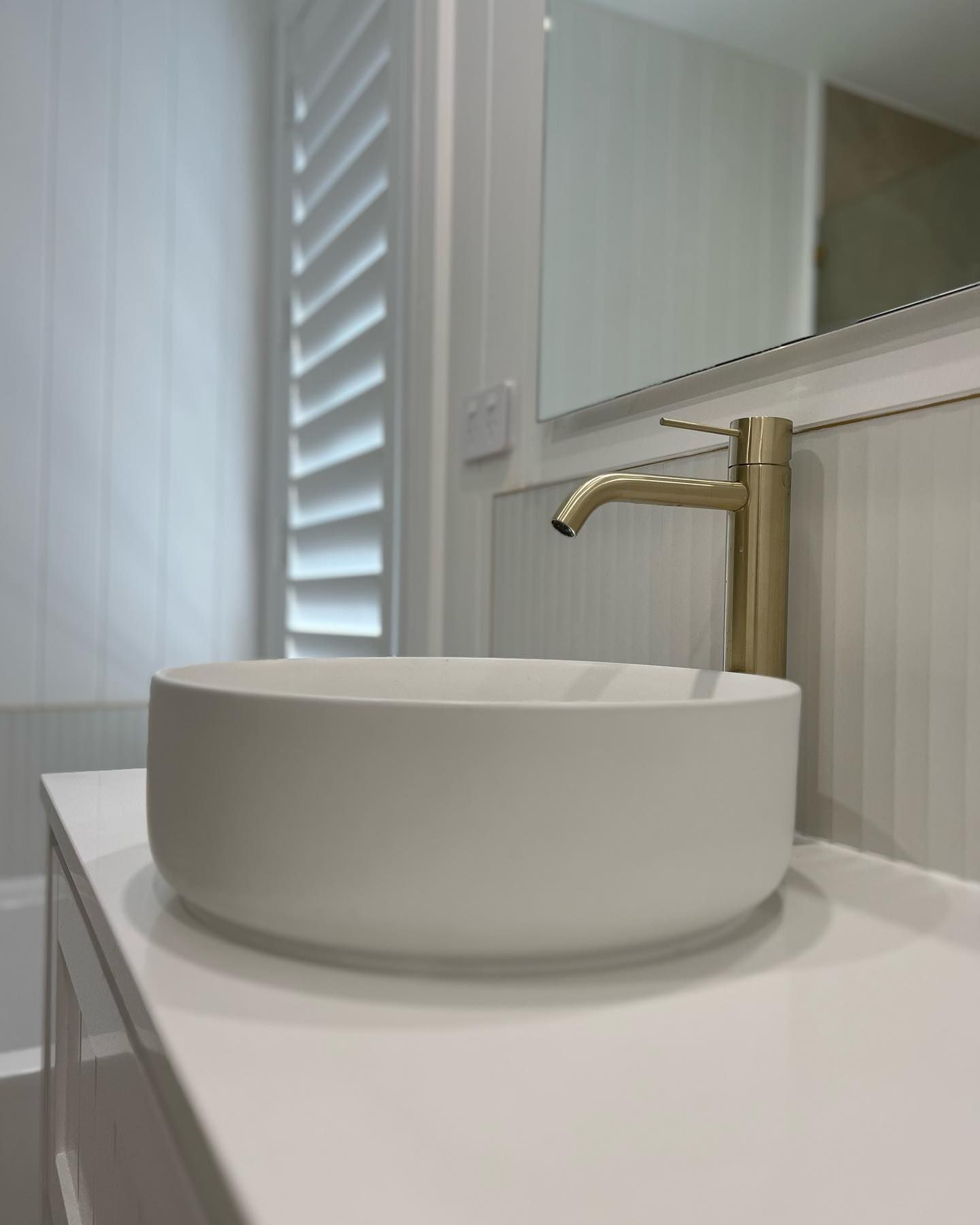 White Vessel Sink and Gold Faucet — C’s Plumbing & Gas Gold Coast in Brisbane, QLD