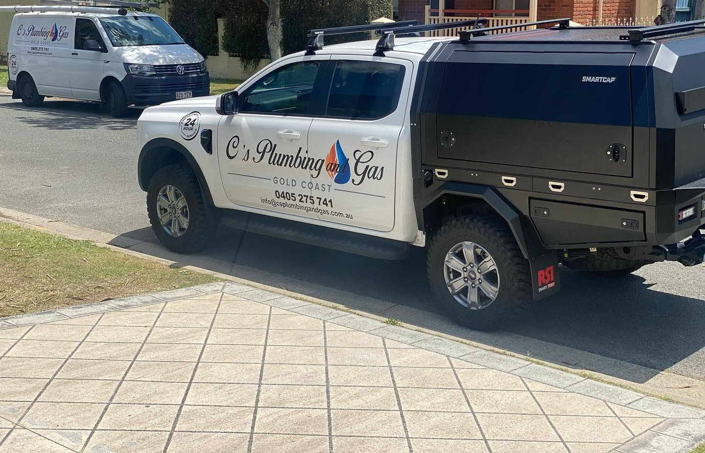 Blue Water Valves With White Plumbing Truck — C’s Plumbing & Gas Gold Coast in Yatala, QLD