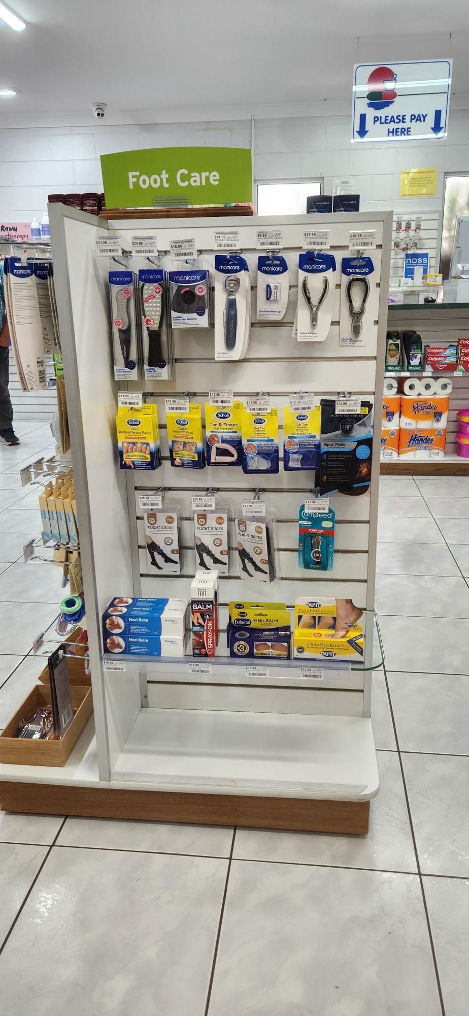 Foot  Care Products on a Shelf in a Pharmacy — Bluewater Pharmacy in Yabulu, QLD