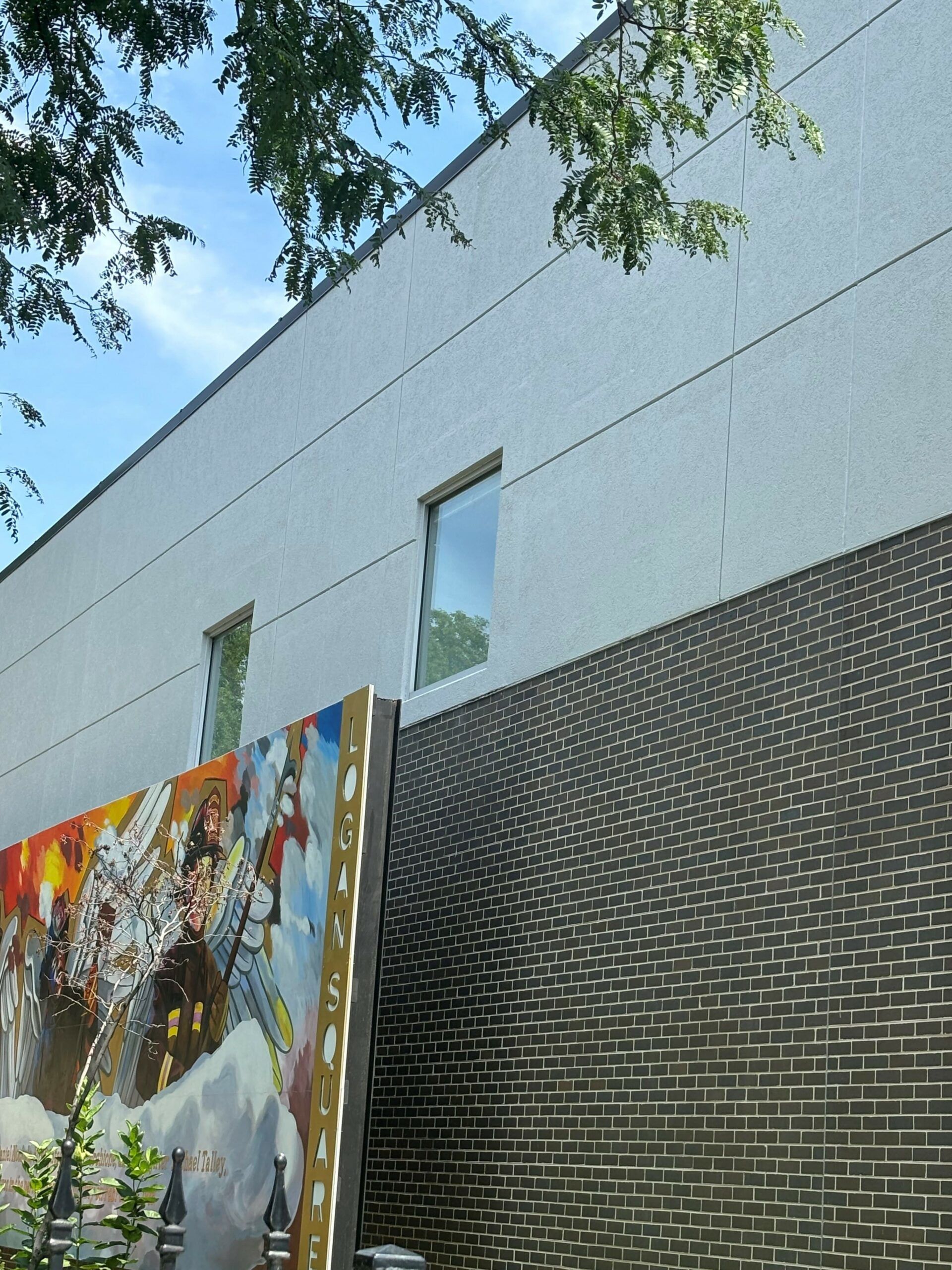 A large mural on the side of a building