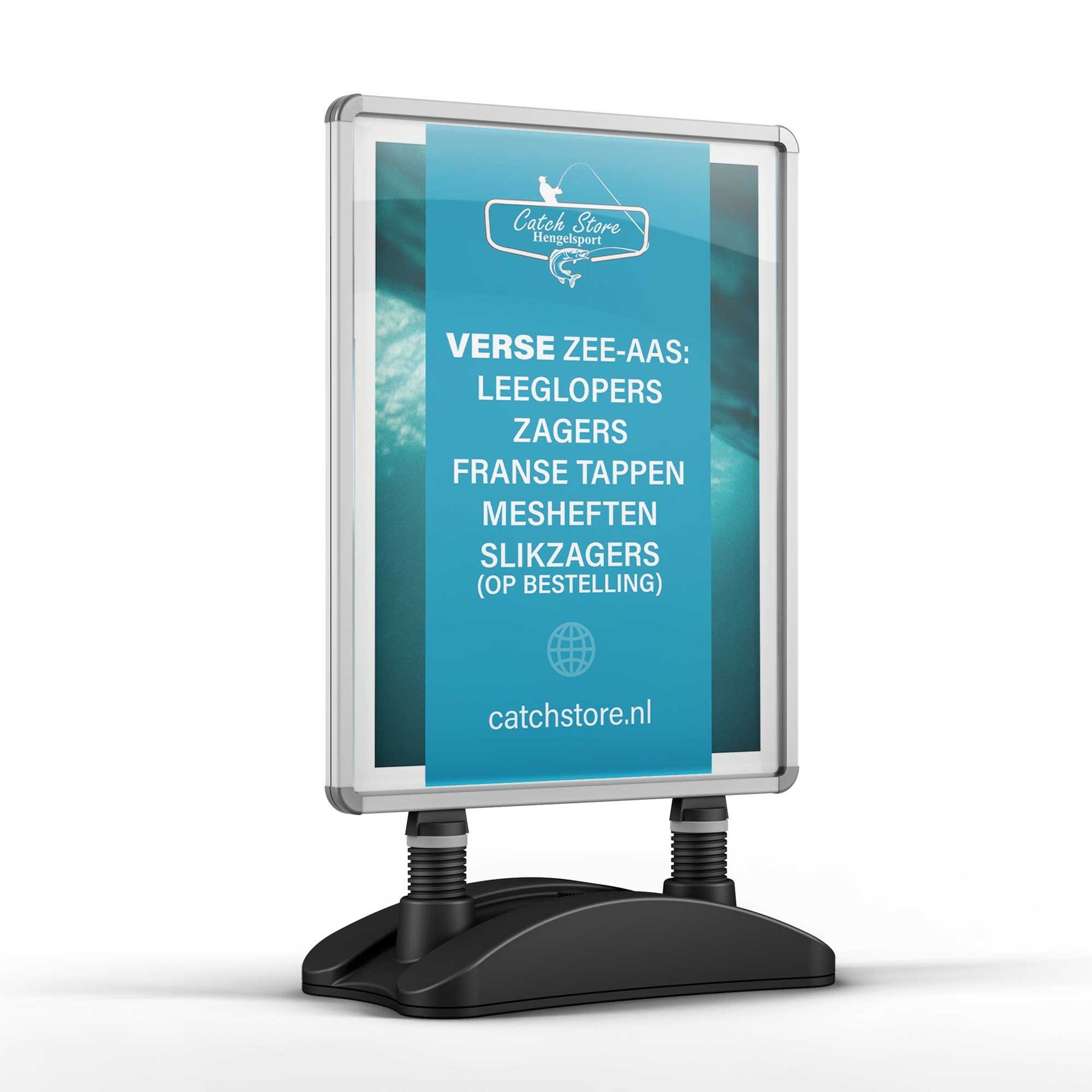 Vibe Creative reclamebureau Zeeuws-Vlaanderen case Catch Store Hengelsport ontwerp stoepbord