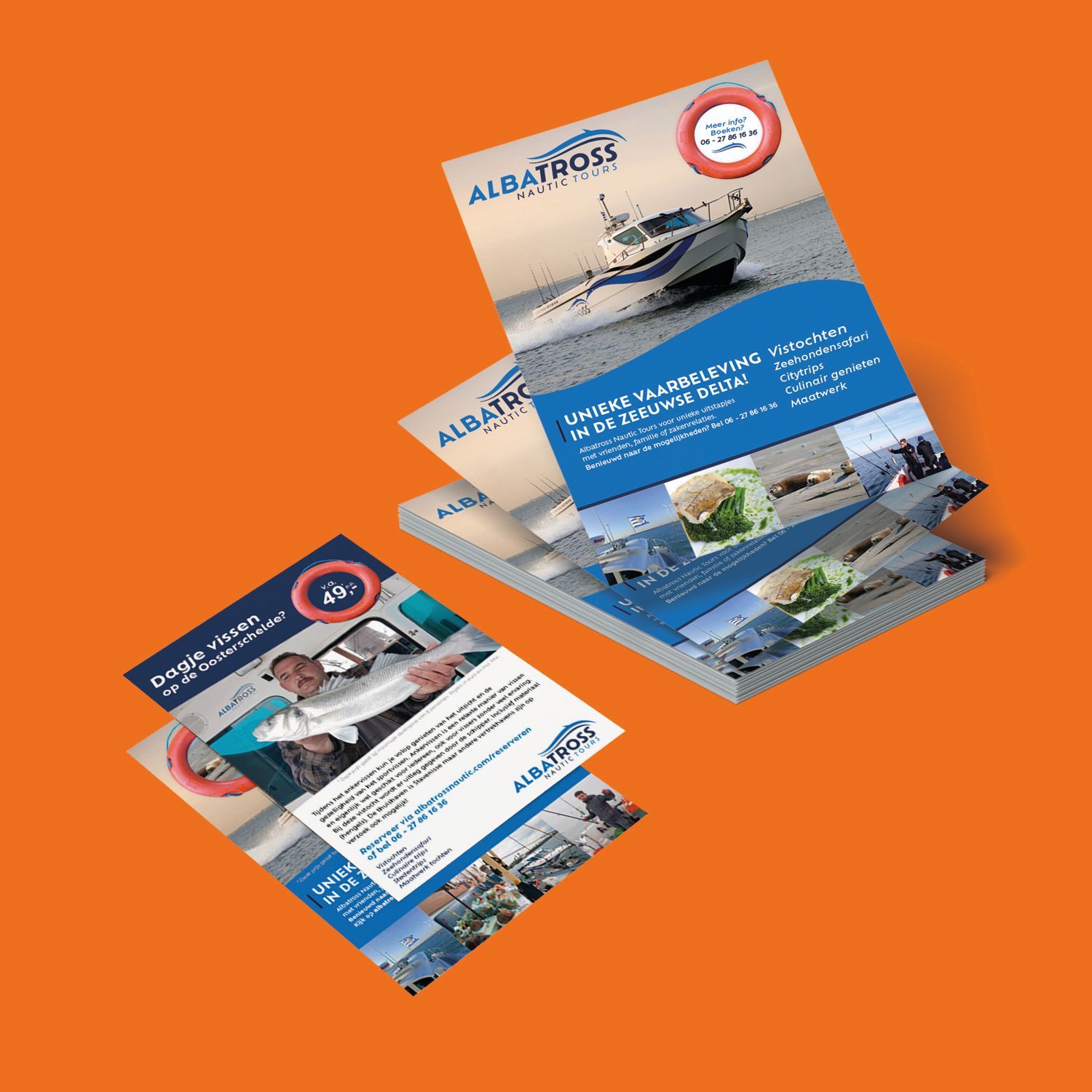 Vibe Creative case Albatross Nautic Tours ontwerp A4 poster en A5 flyer