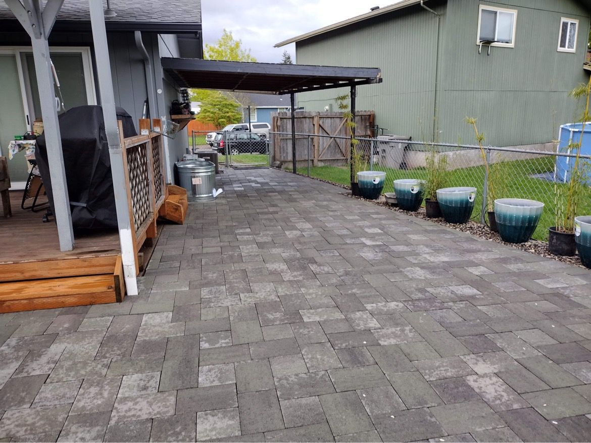 Landscape paver patio installation for outdoor living space in Salem, OR backyard

