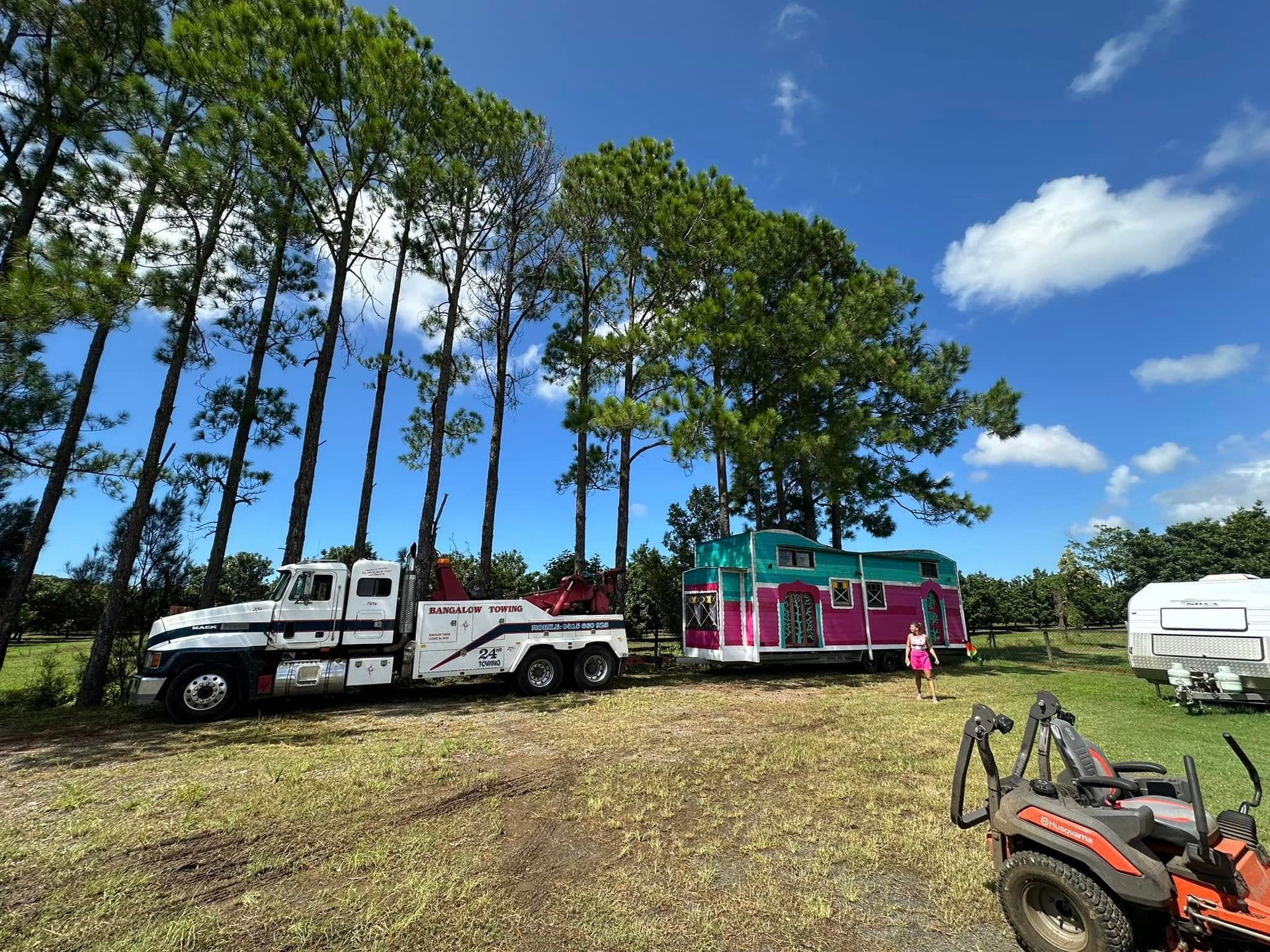 Tow Truck Next to a Colourful Tiny House — Bangalow Towing in Bangalow, NSW