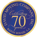 A blue and gold moving company logo celebrating 70 years.