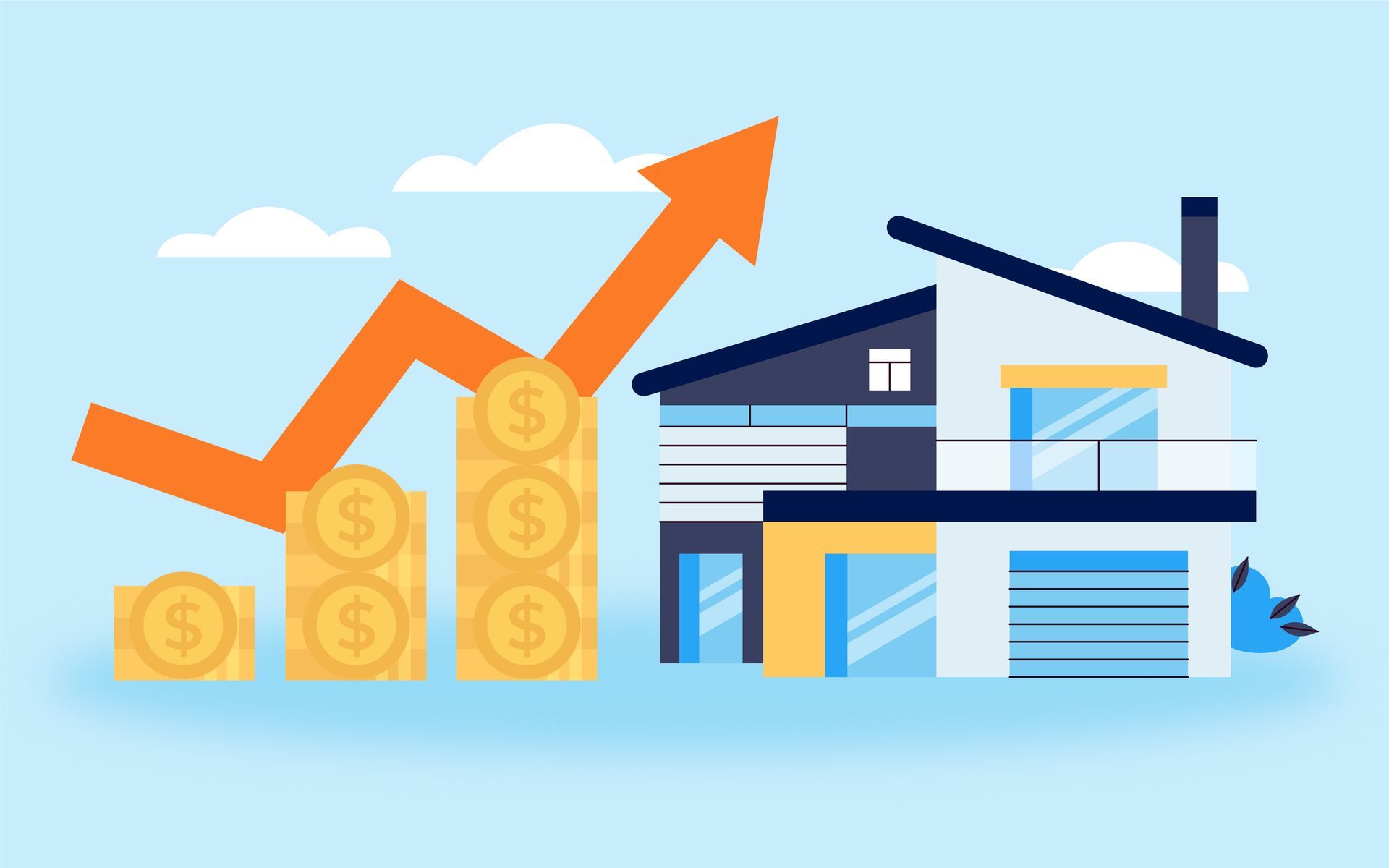 An illustration of a house with a graph going up next to it.