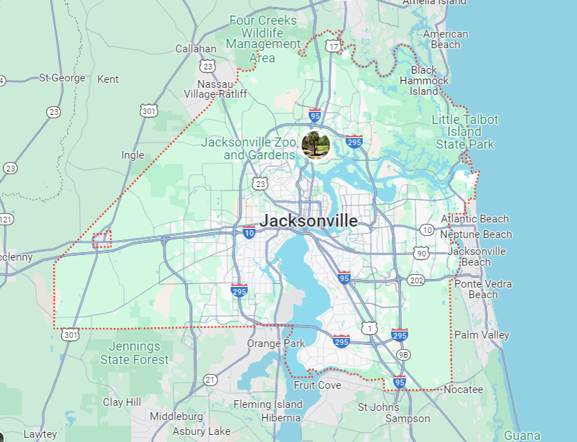 A map showing the location of a house in jacksonville , florida.