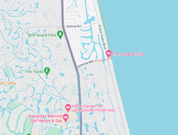 A map showing the location of a golf resort and a golf course.