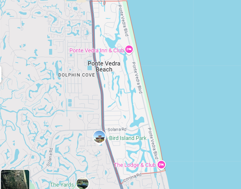 A map showing the location of ponte vedra beach