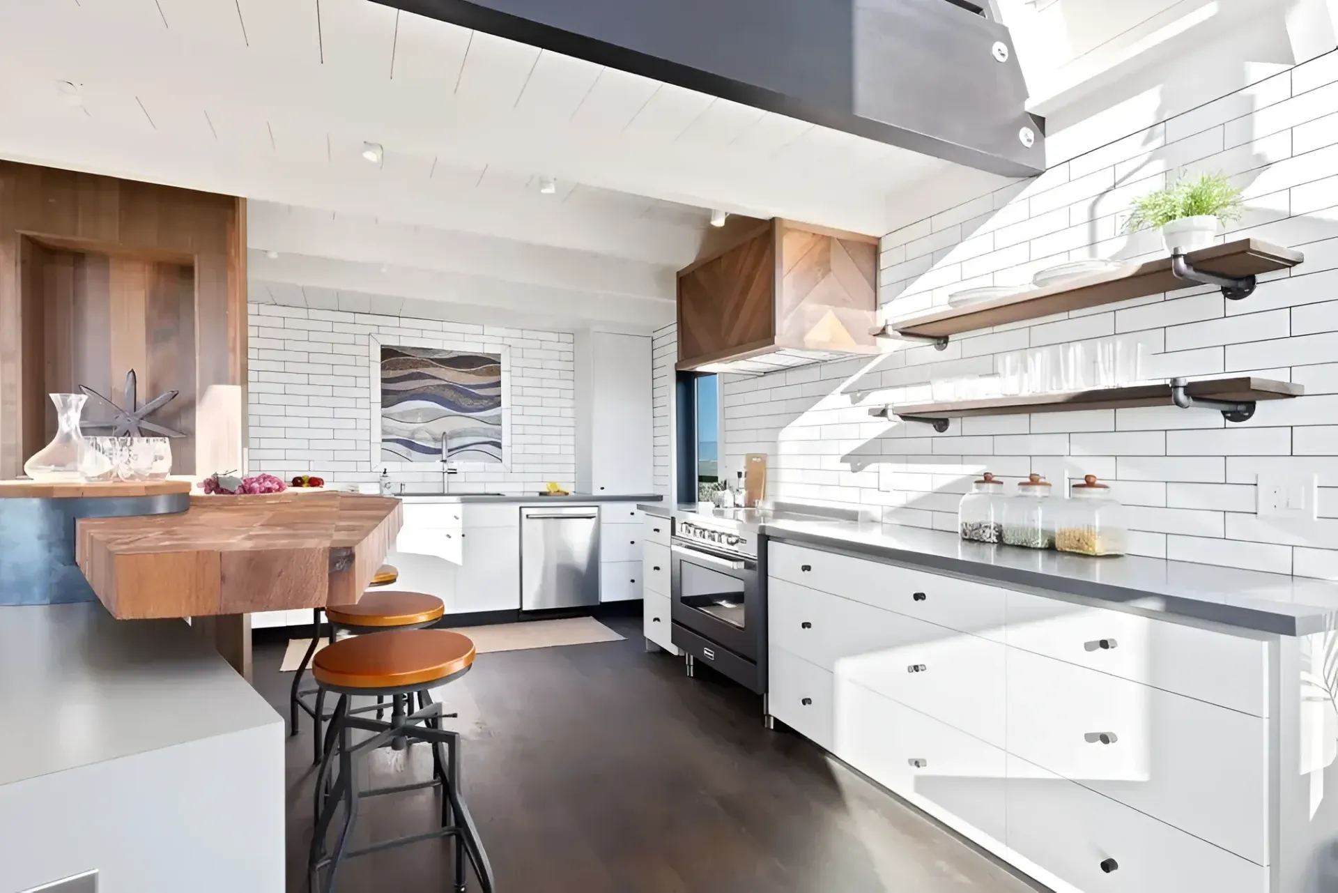 Modern Kitchen With White Brick Walls — Dimond J Carpentry in Bli Bli, QLD