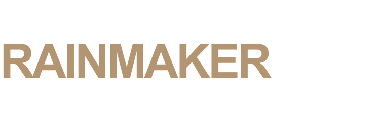RAINMAKER text in a tan color.
