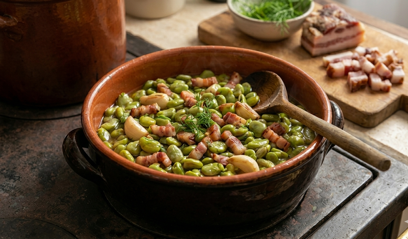 fava cotta insaporita con finocchietto selvatico e guanciale