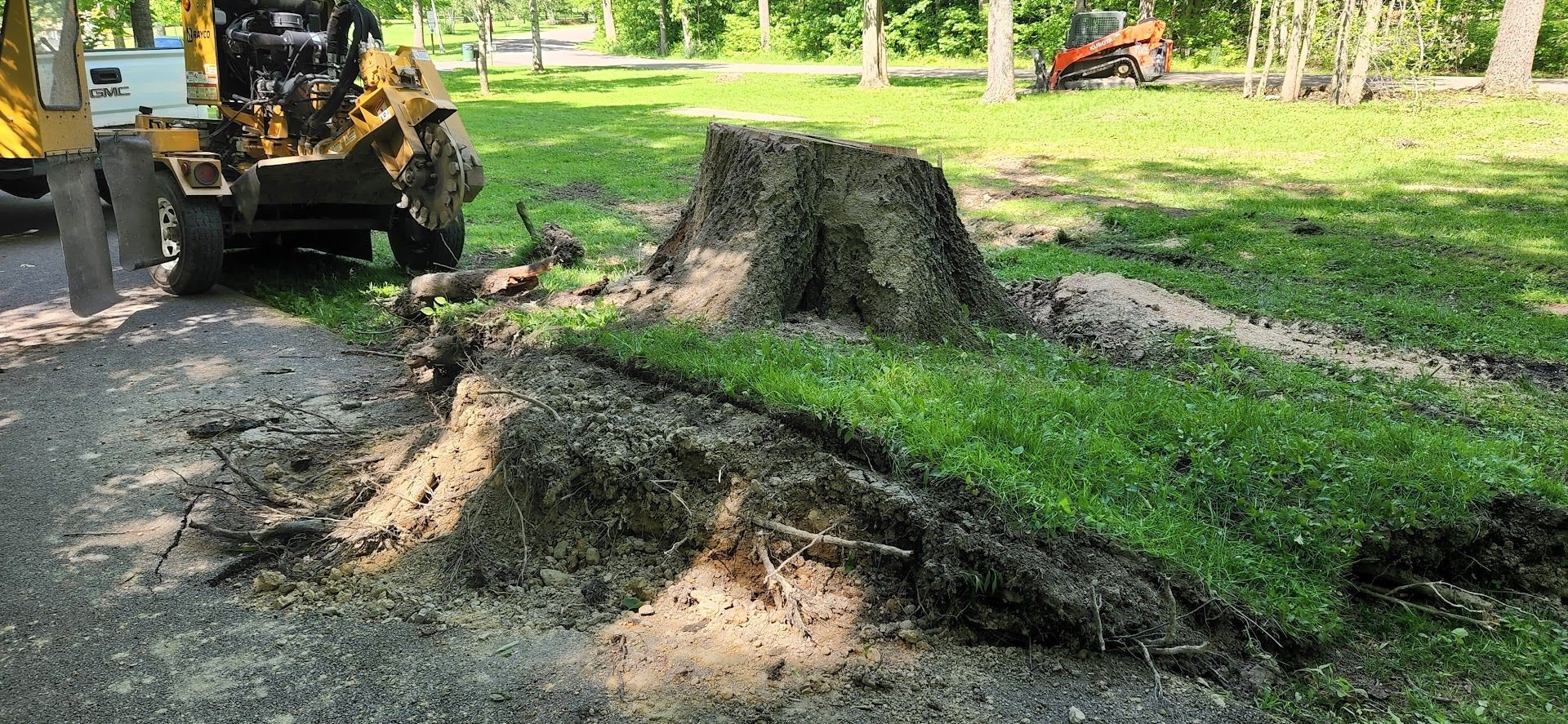 Large Tree Stump is Being Removed — Masury, OH — Hackett's Tree Service