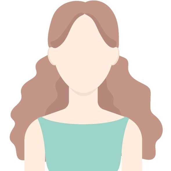 Woman with light brown wavy hair and a turquoise top.