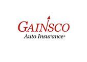 GAINSCO Auto Insurance logo in red and black with an upward arrow.