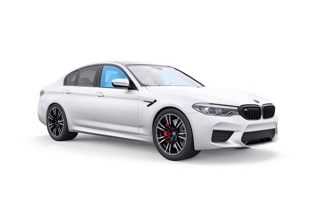 A white bmw m5 is shown on a white background.
