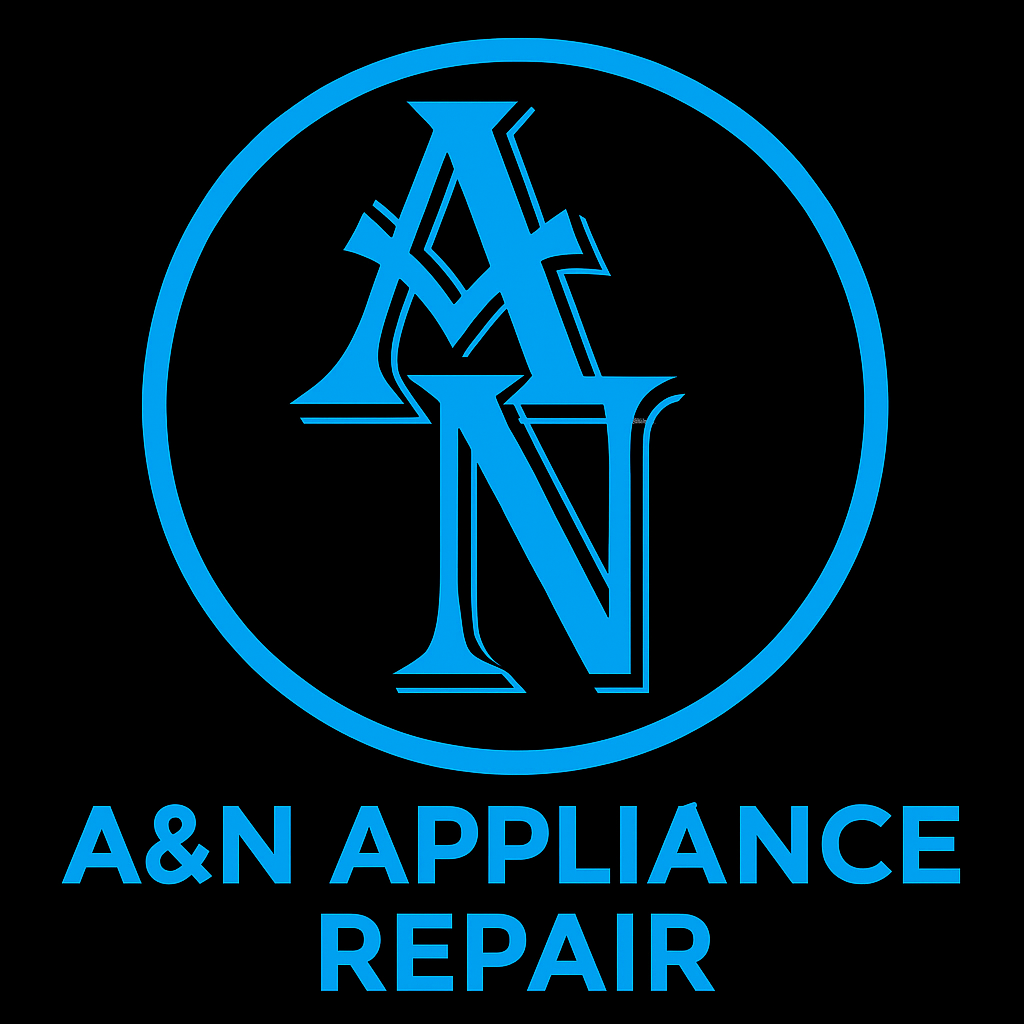 Blue logo with "A&N" inside a circle, below it reads "A&N APPLIANCE REPAIR" on a black background.